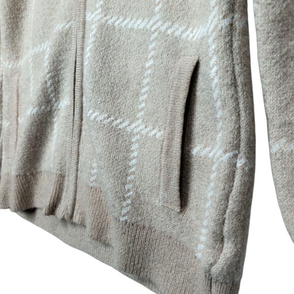 Rachel Zoe Wool Blend Tan Zip Up Mock Neck Knit Cardigan Sweater Women's Medium - Picture 5 of 7